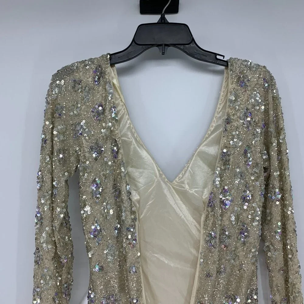 Mac Duggal Dress 5021 Geometric Embellished Evening Gown Long Sleeve - Picture 13 of 16